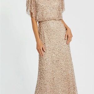 Mac Duggal Beaded Mesh Cape Gown